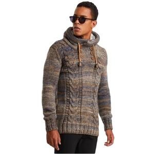 NWOT LEIF NELSON Hoodie Sweater L Aztec Cable-Knit Mock-Neck Drawstring Wool